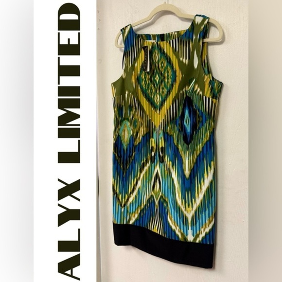 Alyx Limited Green Blue Abstract Print Mini Dress NWT Size 14 - Picture 2 of 7